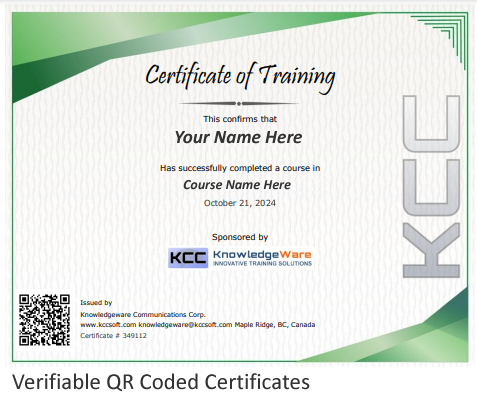 KCC QR coded certificate